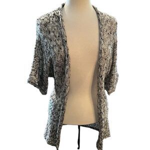 Xhilaration Cardigan Sweater Loose Knit Black Gray White Silver Threads size SP